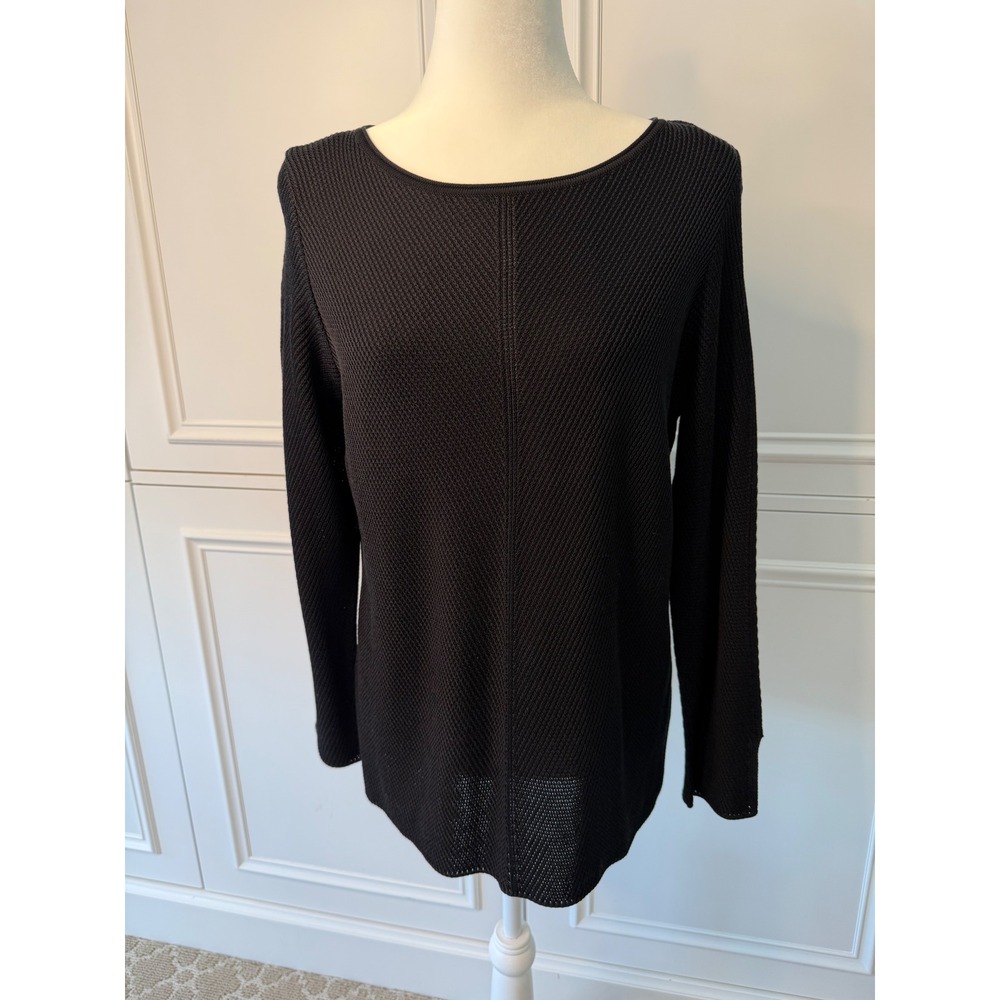 St. John Sweater Women Medium Caviar Black NEW Textured Knit Scoop Neck